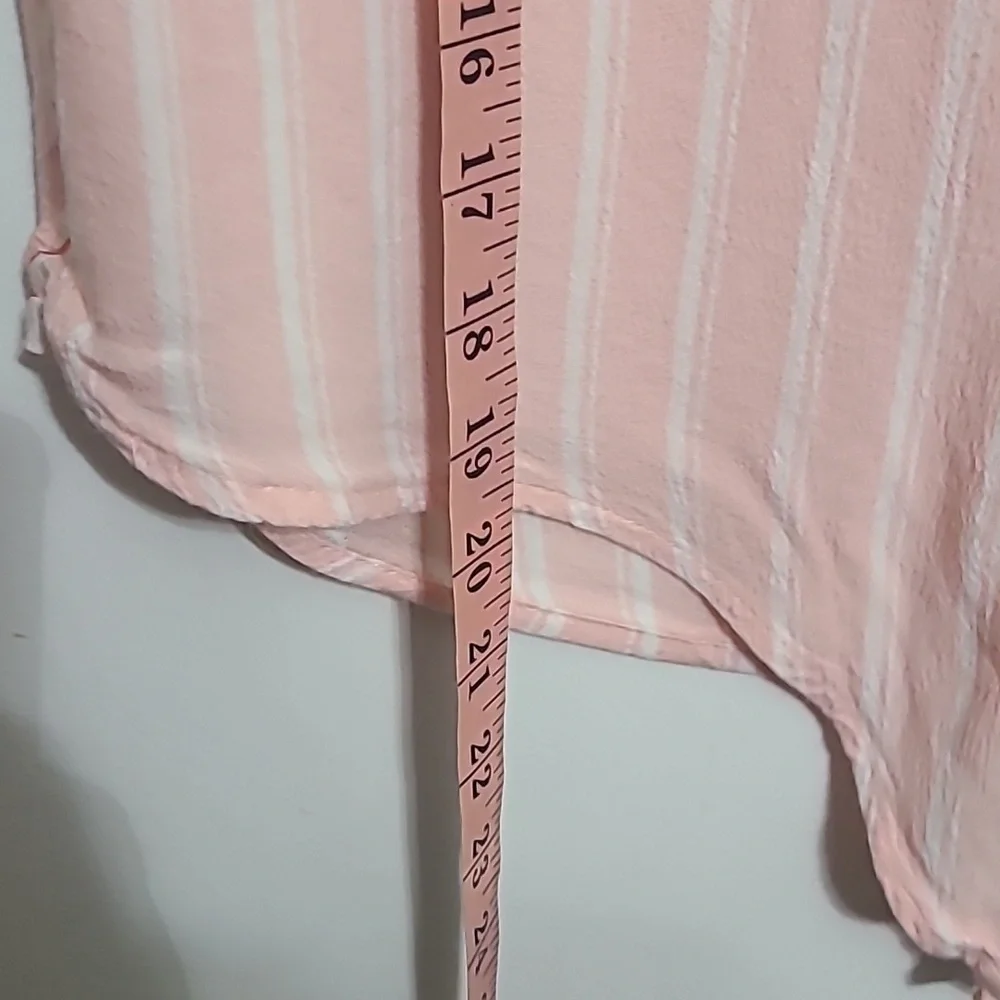 JUSTICE Girls Pink White‎ Striped Button Up Tie at Waist Blouse - Size 12